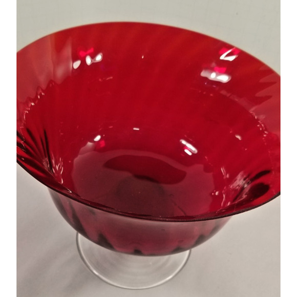 Vtg Ruby Red Large Hand Blown Glass Footed Pedestal Compote Candy Bowl - Picture 4 of 8